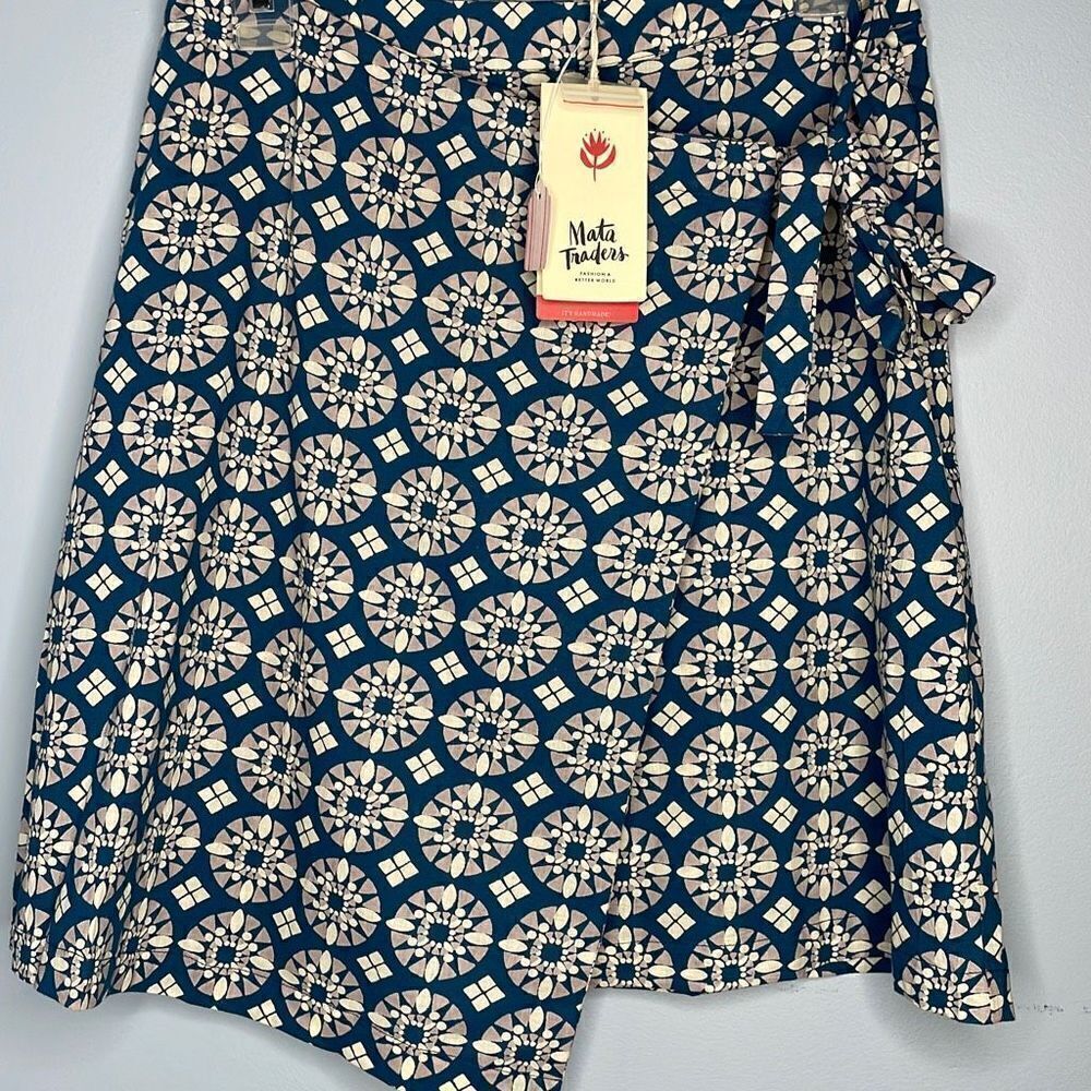 Mata Traders Camano Wrap Skirt Blue Tile Small Handmade